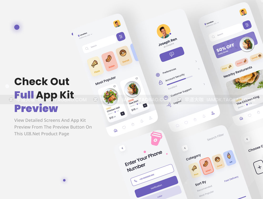 简约外卖送餐软件APP界面设计UI套件 Eatly - Food Delivery App UI Kit_img_2