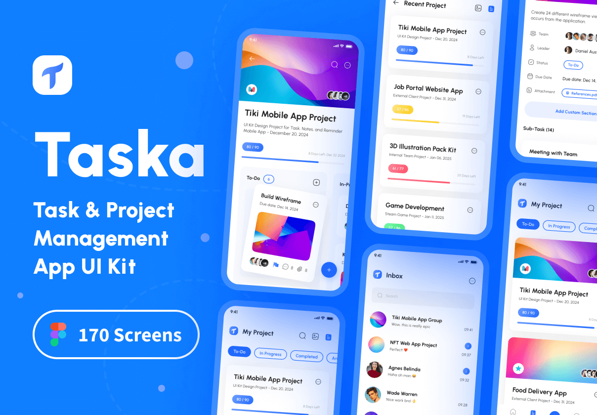 高质量团队协作项目管理APP应用程序界面设计UI套件 Taska - Task & Project Management App UI Kit_img_2