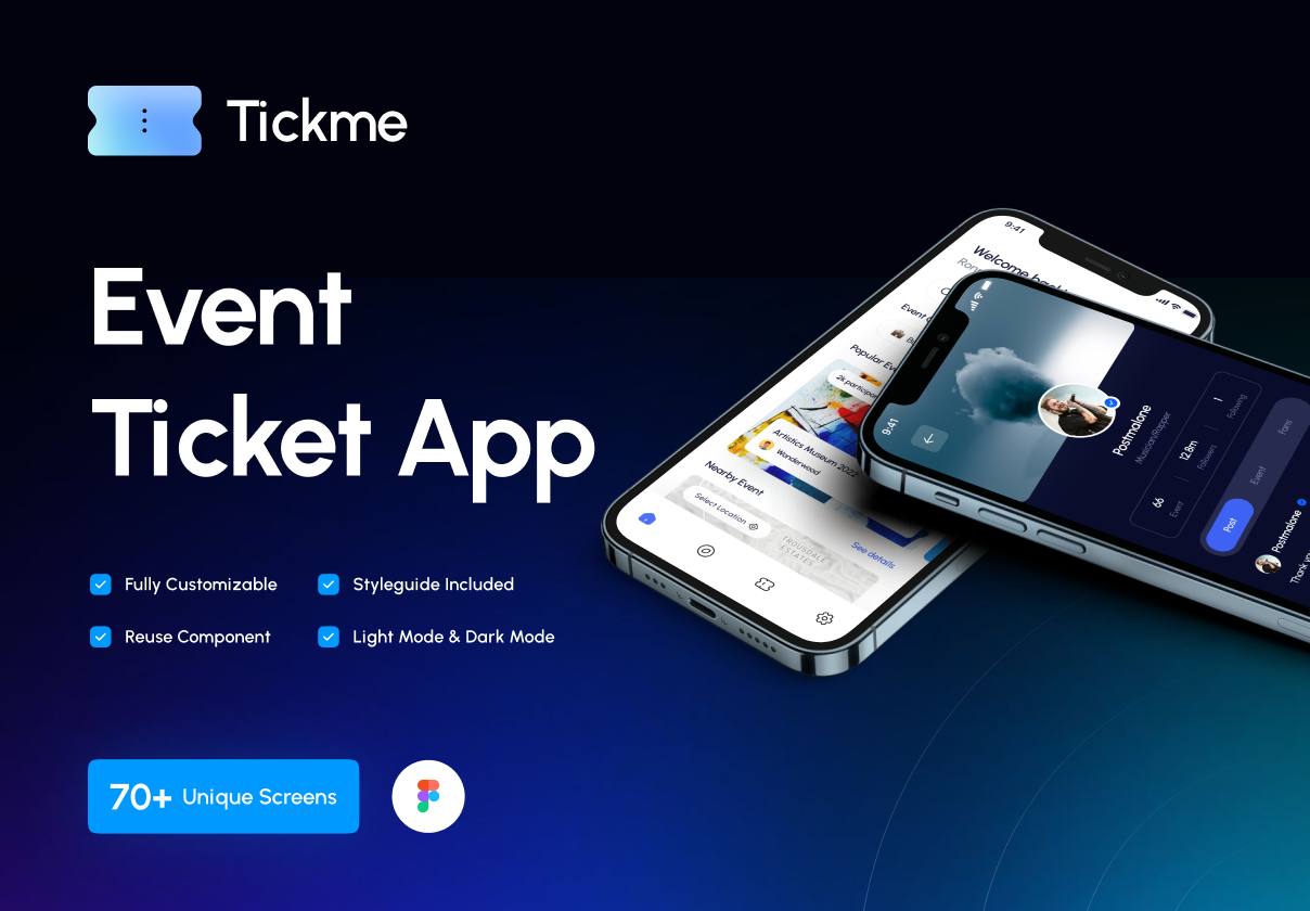 现代简约电影音乐票活动门票APP应用程序界面设计UI套件 Tickme - Event Ticket App UI Kit_img_2