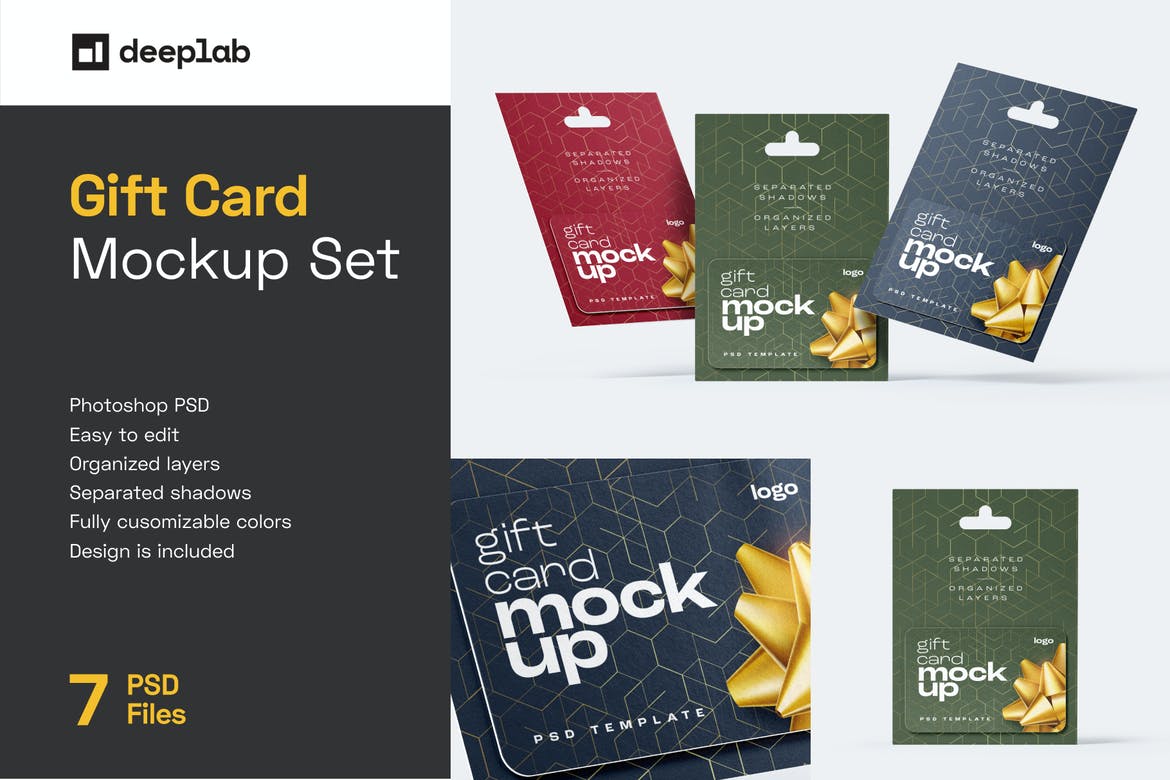 时尚礼品卡片会员银行卡卡套设计展示贴图样机模板 Gift Card Mockup Set_img_2