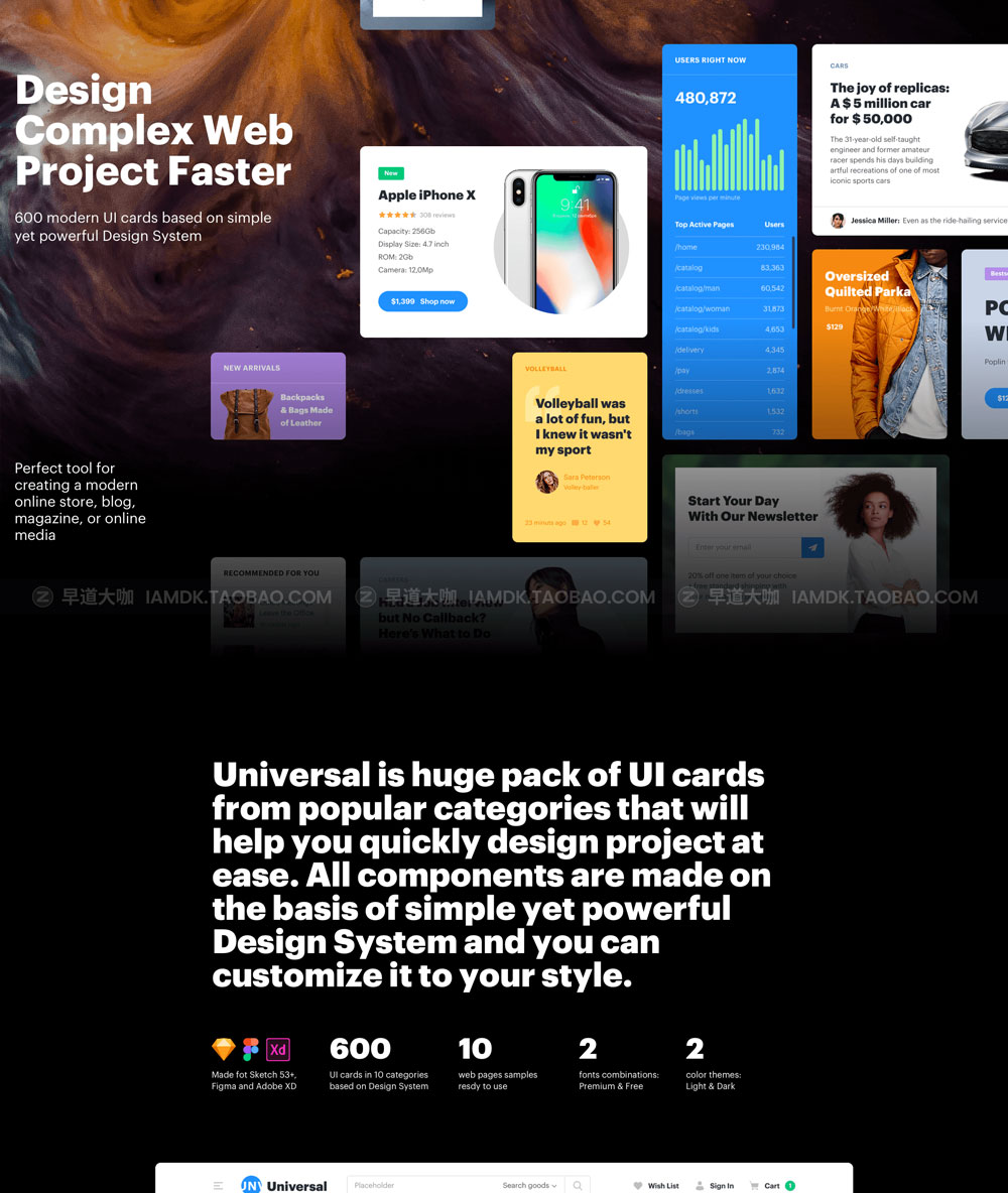 现代潮流卡片风网站界面WEB界面设计UI套件素材 Universal UI Kit_img_2