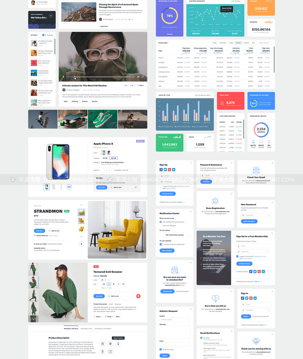 现代潮流卡片风网站界面WEB界面设计UI套件素材 Universal UI Kit_img_2