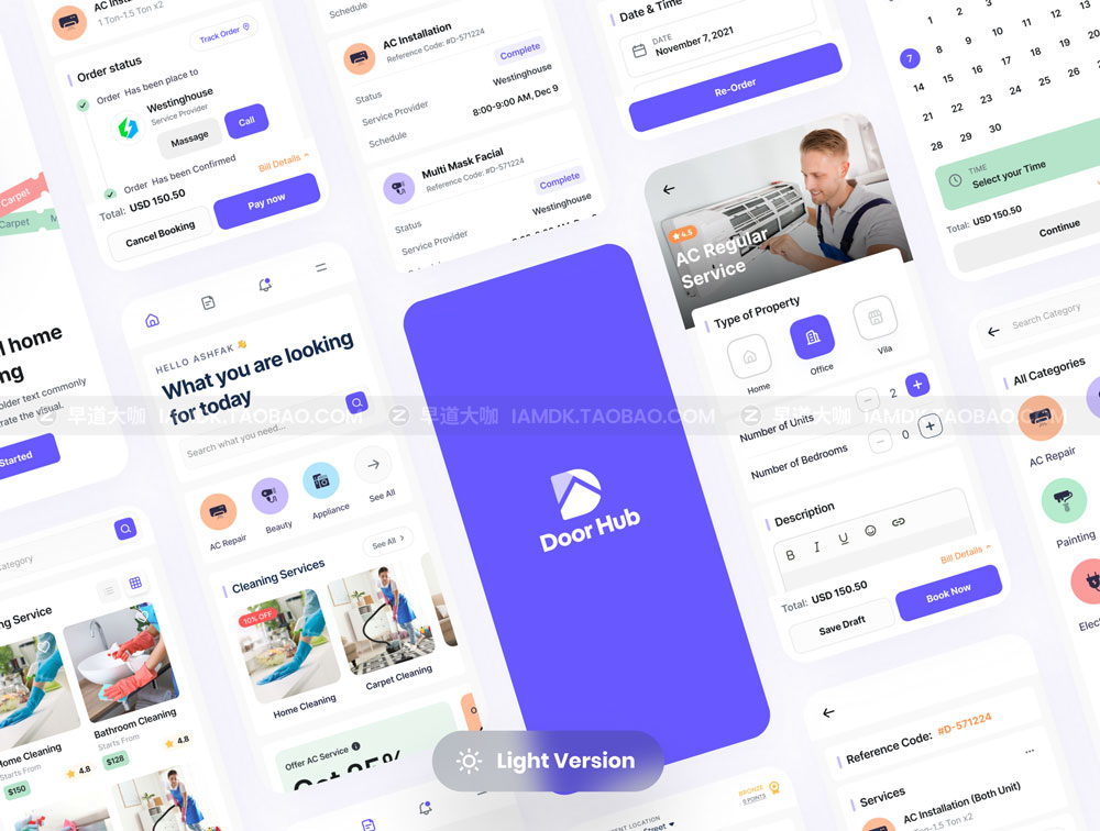 时尚家居家政保洁服务APP应用程序界面设计UI套件 DoorHub UI Kit_img_2