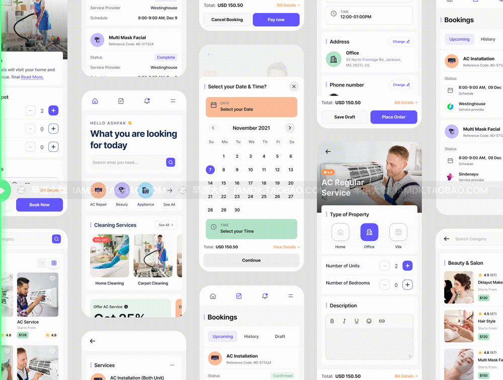 时尚家居家政保洁服务APP应用程序界面设计UI套件 DoorHub UI Kit_img_2