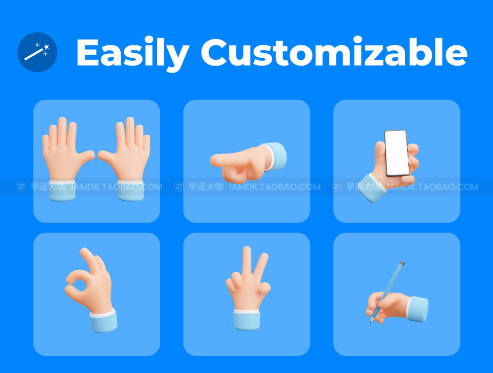 卡通有趣3D立体手势手指图标icons设计素材 Cartoon Hands - 3D Hands_img_2
