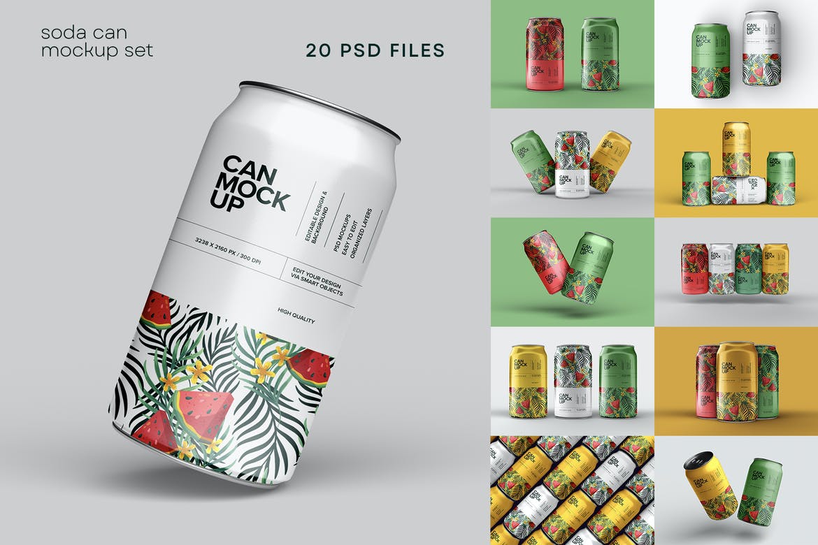 20高质量听装饮料啤酒苏打水易拉锡罐PSD样机模板 Soda Can Mockup Set_img_2