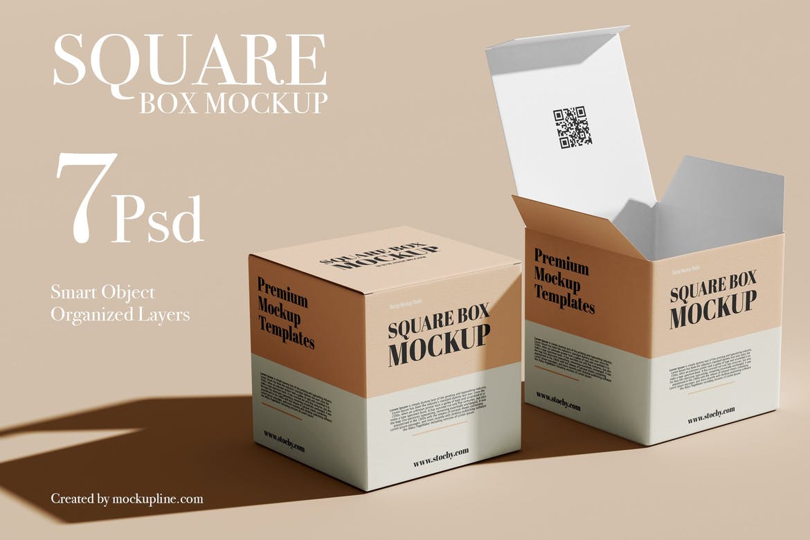 方形产品包装纸盒外观设计贴图PSD样机素材 Square Box Mockup Set_img_2