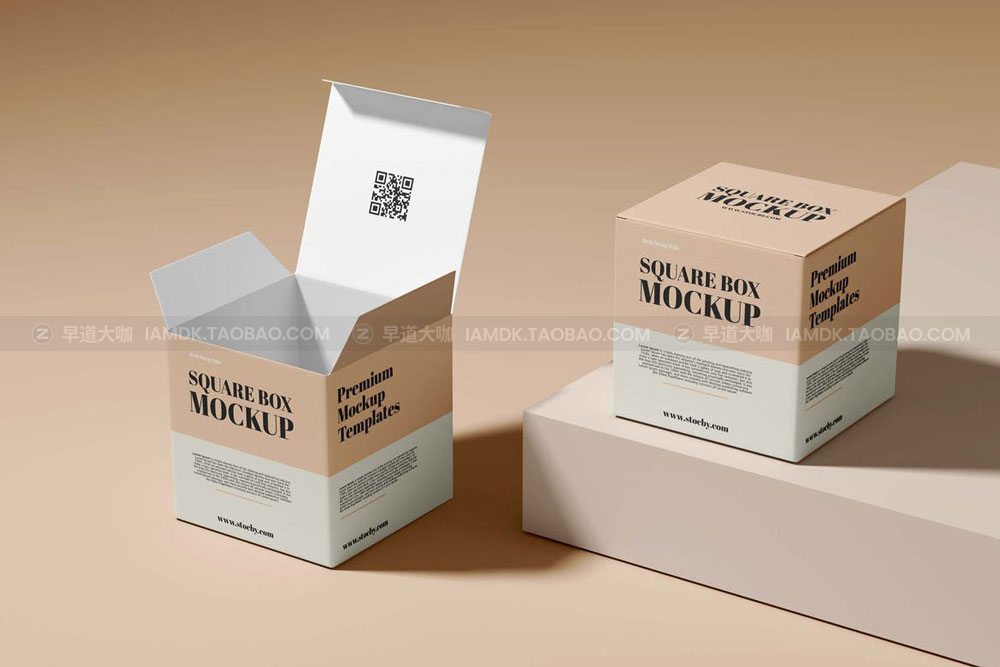 方形产品包装纸盒外观设计贴图PSD样机素材 Square Box Mockup Set_img_2