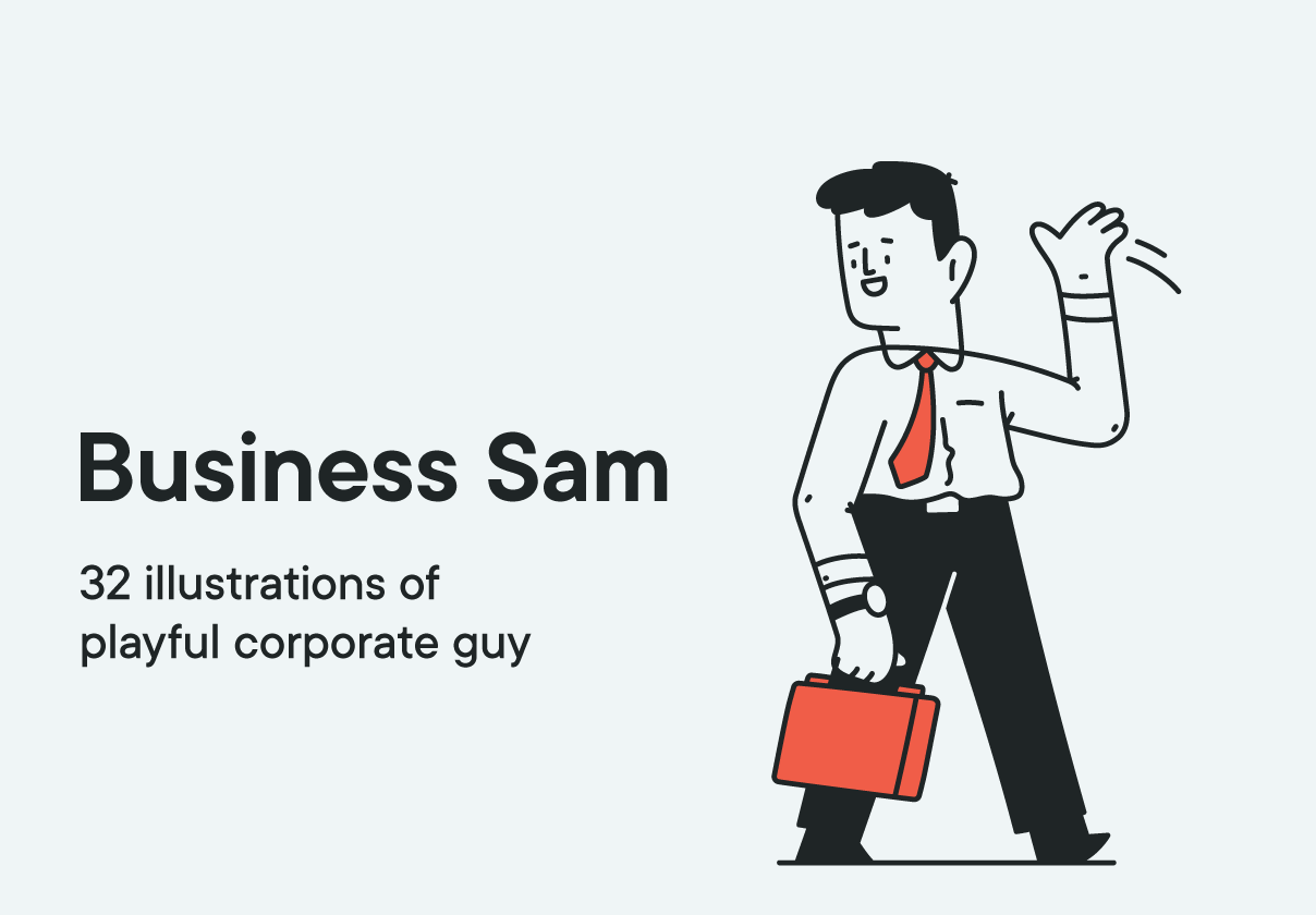 32个卡通有趣办公室男士矢量插图设计素材 Business Sam - illustration pack_img_2