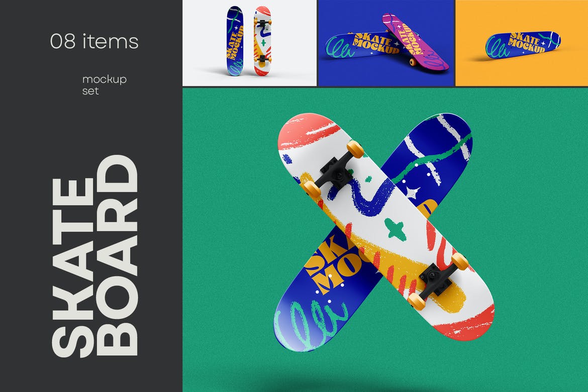 逼真滑板甲板印花图案设计展示PS智能贴图样机素材 Skateboard Mockup_img_2