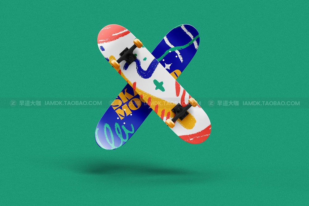 逼真滑板甲板印花图案设计展示PS智能贴图样机素材 Skateboard Mockup_img_2