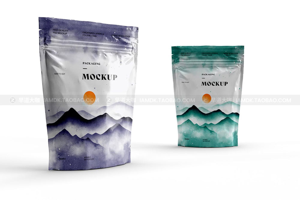 时尚站立式食品零食自封塑料袋设计展示样机素材 Stand Up Zip Lock Pouch Mockup_img_2