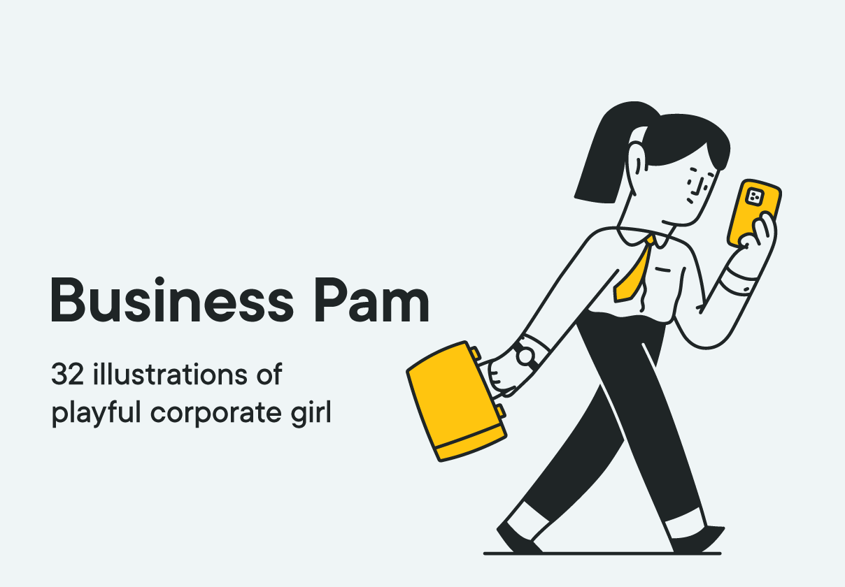 32个卡通有趣俏皮商务办公室女孩矢量插图设计素材 Business Pam - illustration pack_img_2