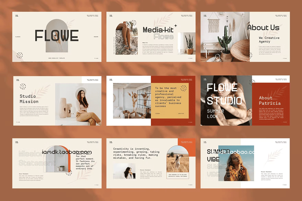 极简主义企业营销策划提案简报设计PPt+keynote模版 Flowe - Media Kit PPt+keynote Template_img_2