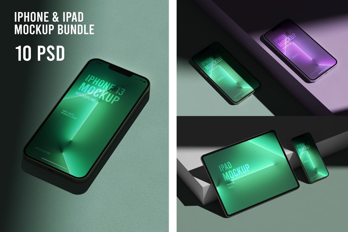 10个网站APP界面设计iPhone&iPad屏幕演示样机模板套装 iPad & iPhone Mockup Bundle Set_img_2