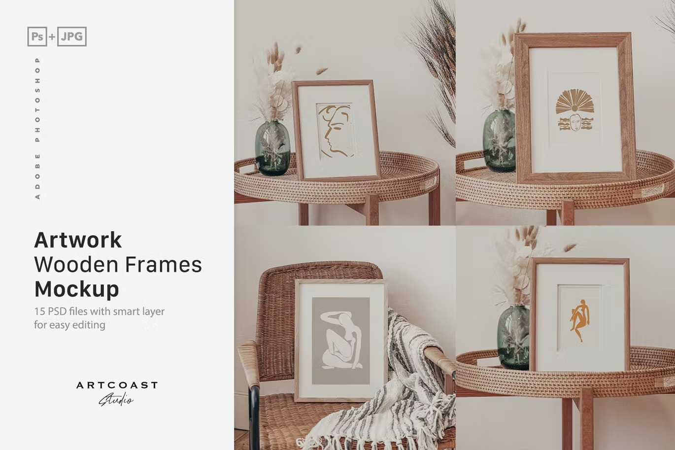 15款简约室内艺术品海报相片展示木制相框样机模板 Artwork Wooden Frames Mockup_img_2