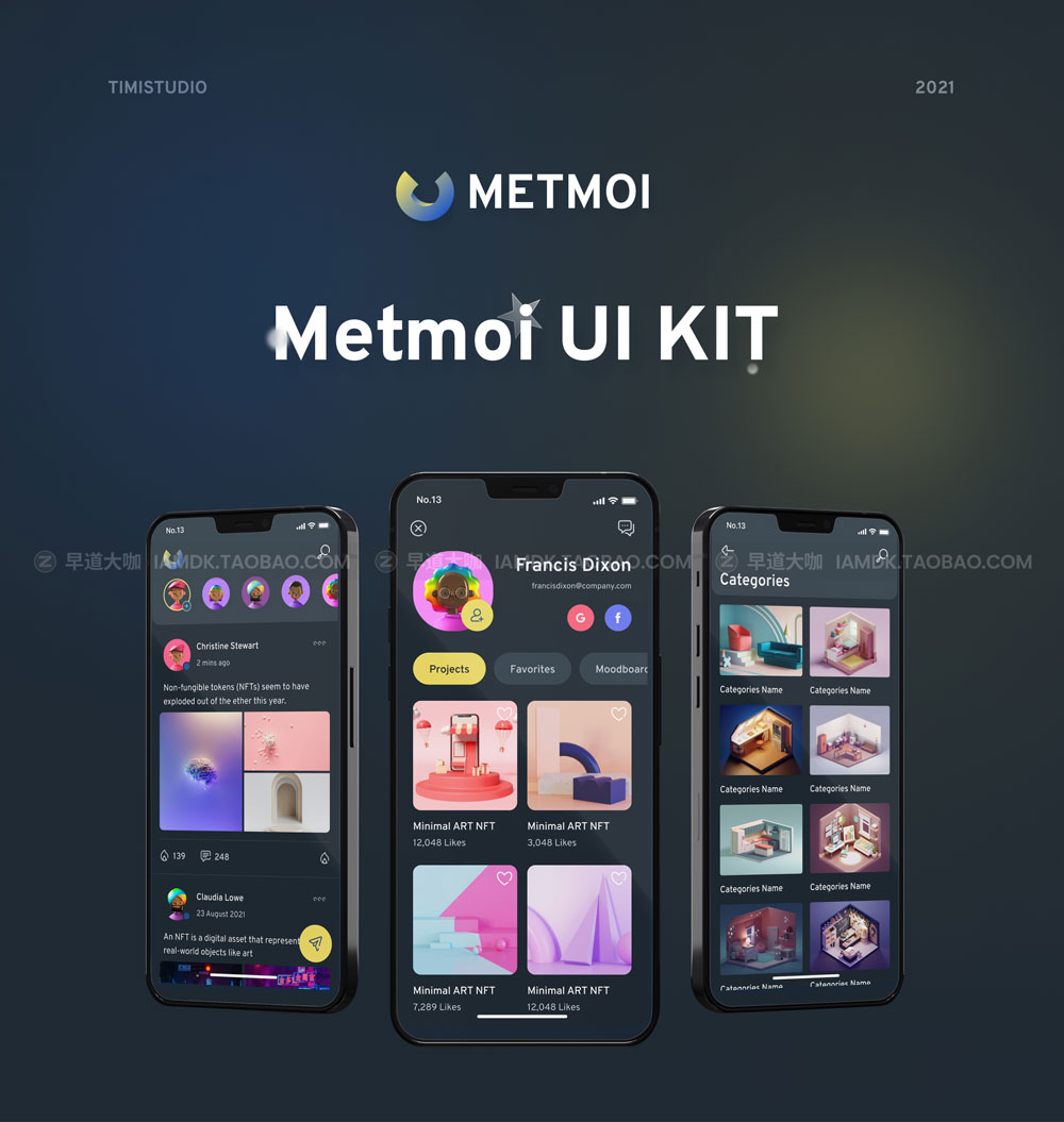 现代创意暗黑多用途iOS APP界面设计UI套件素材包 Metmoi Mobile App UI KIT_img_2