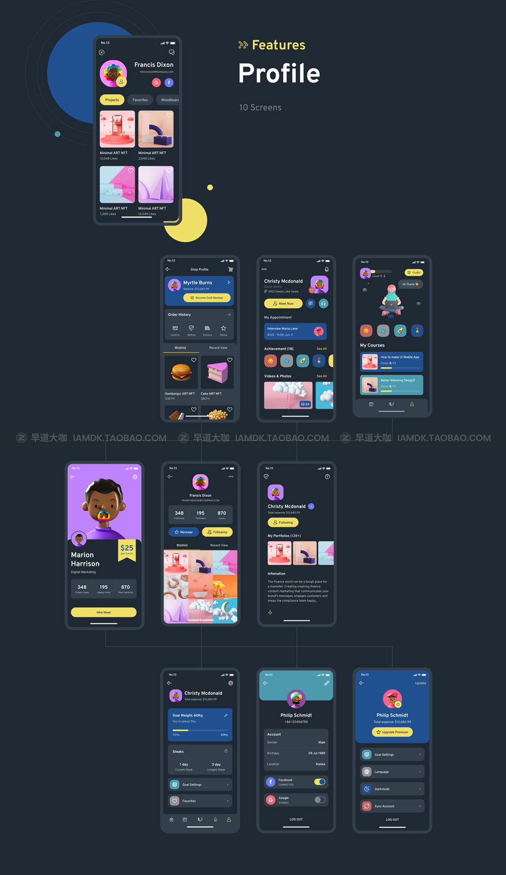 现代创意暗黑多用途iOS APP界面设计UI套件素材包 Metmoi Mobile App UI KIT_img_2