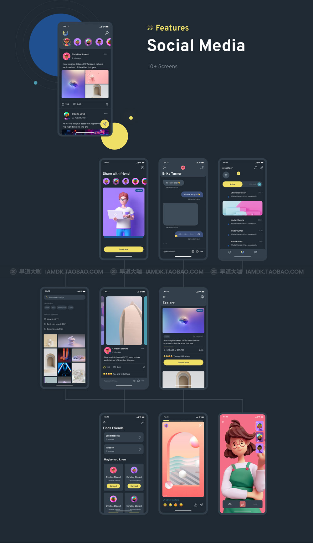 现代创意暗黑多用途iOS APP界面设计UI套件素材包 Metmoi Mobile App UI KIT_img_2