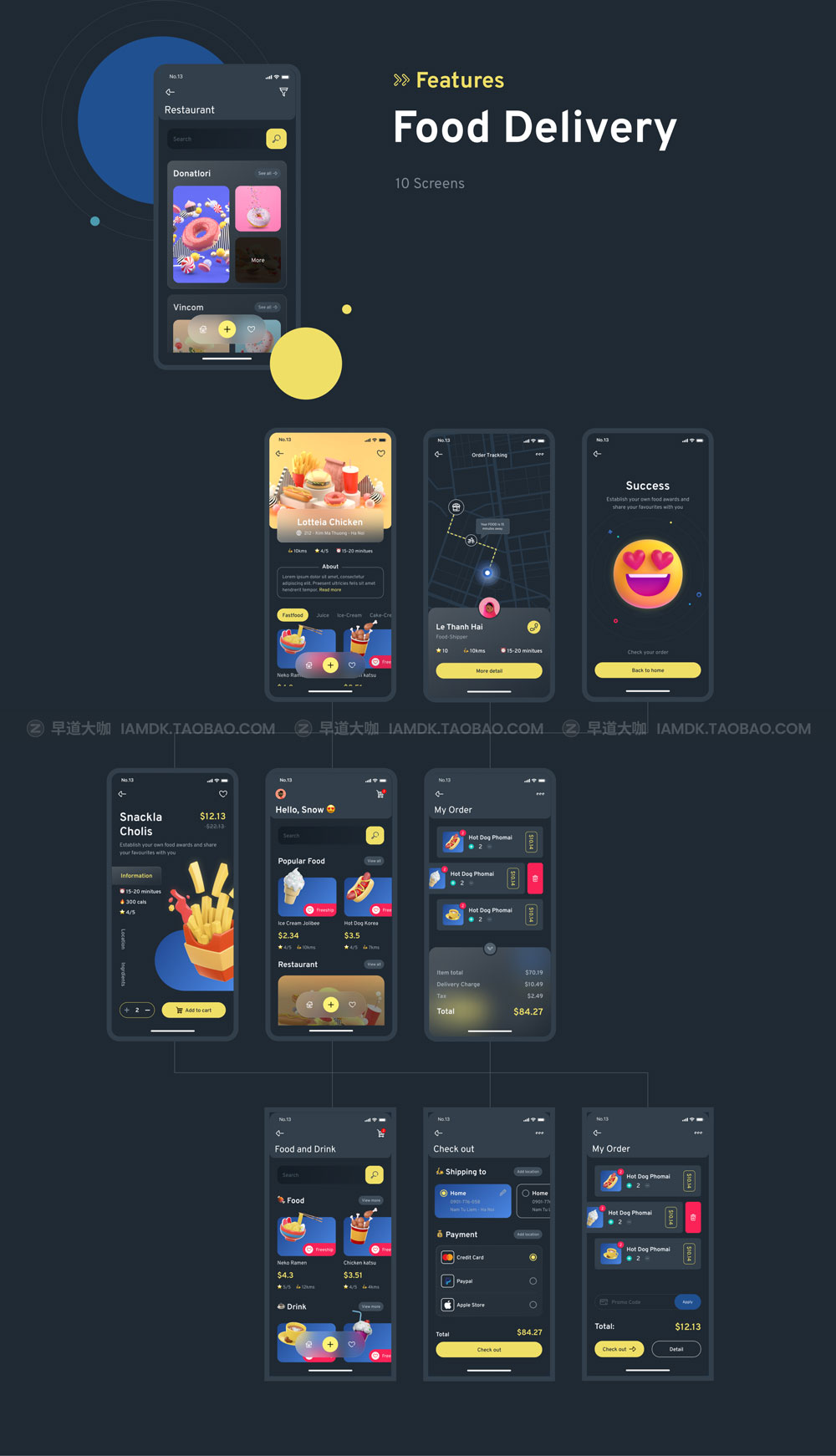 现代创意暗黑多用途iOS APP界面设计UI套件素材包 Metmoi Mobile App UI KIT_img_2