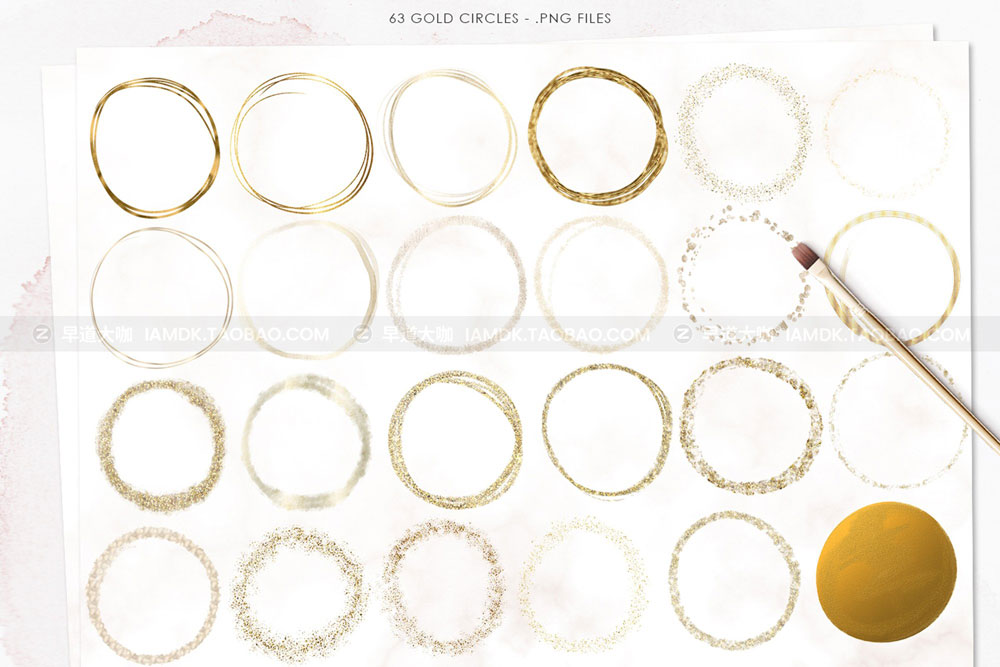 金色圆圈剪贴画腮红手绘水彩背景图片素材 Gold Circles Clipart, Gold and Blush_img_2