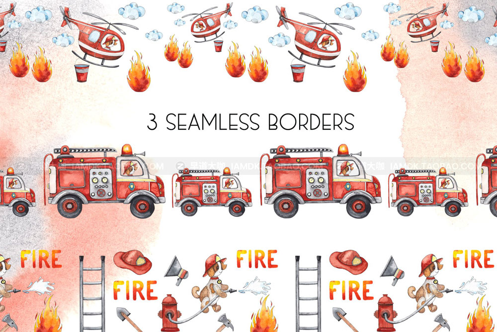 卡通有趣消防服务元素手绘水彩插画PNG免扣图片设计素材 Fire Service. Watercolor Clipart_img_2