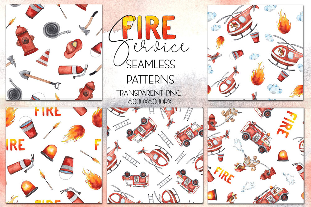 卡通有趣消防服务元素手绘水彩插画PNG免扣图片设计素材 Fire Service. Watercolor Clipart_img_2