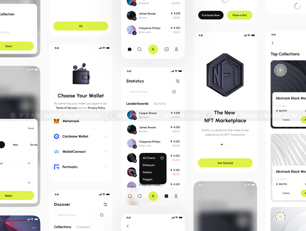 现代极简NFT交易平台APP应用程序界面设计UI套件 Enefty - NFT Mobile Apps UI Kit_img_2