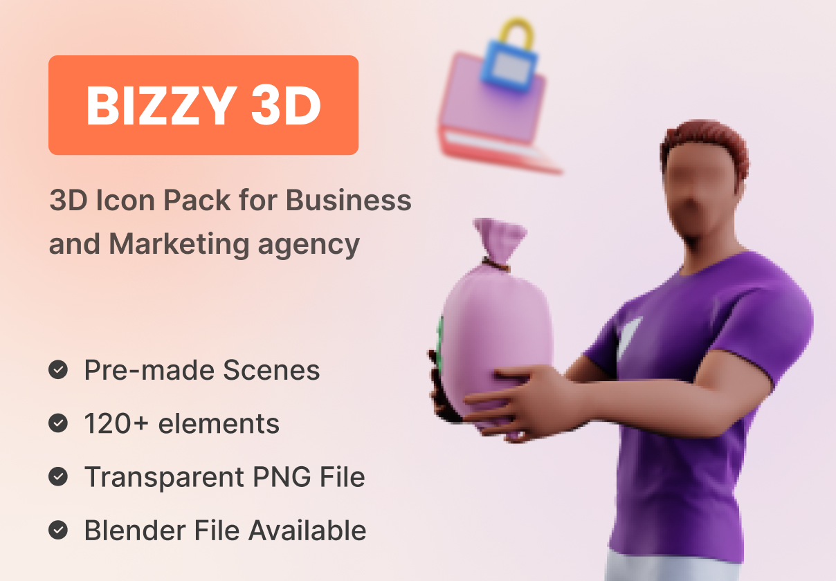 精致立体创意商业数字营销主题插画Blender立体图标素材组 Bizzy 3D Icon Pack for Business and Marketing agency_img_2