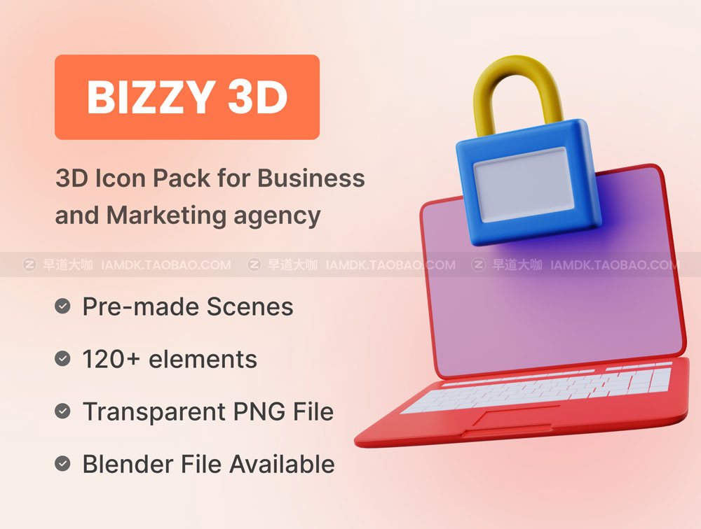 精致立体创意商业数字营销主题插画Blender立体图标素材组 Bizzy 3D Icon Pack for Business and Marketing agency_img_2