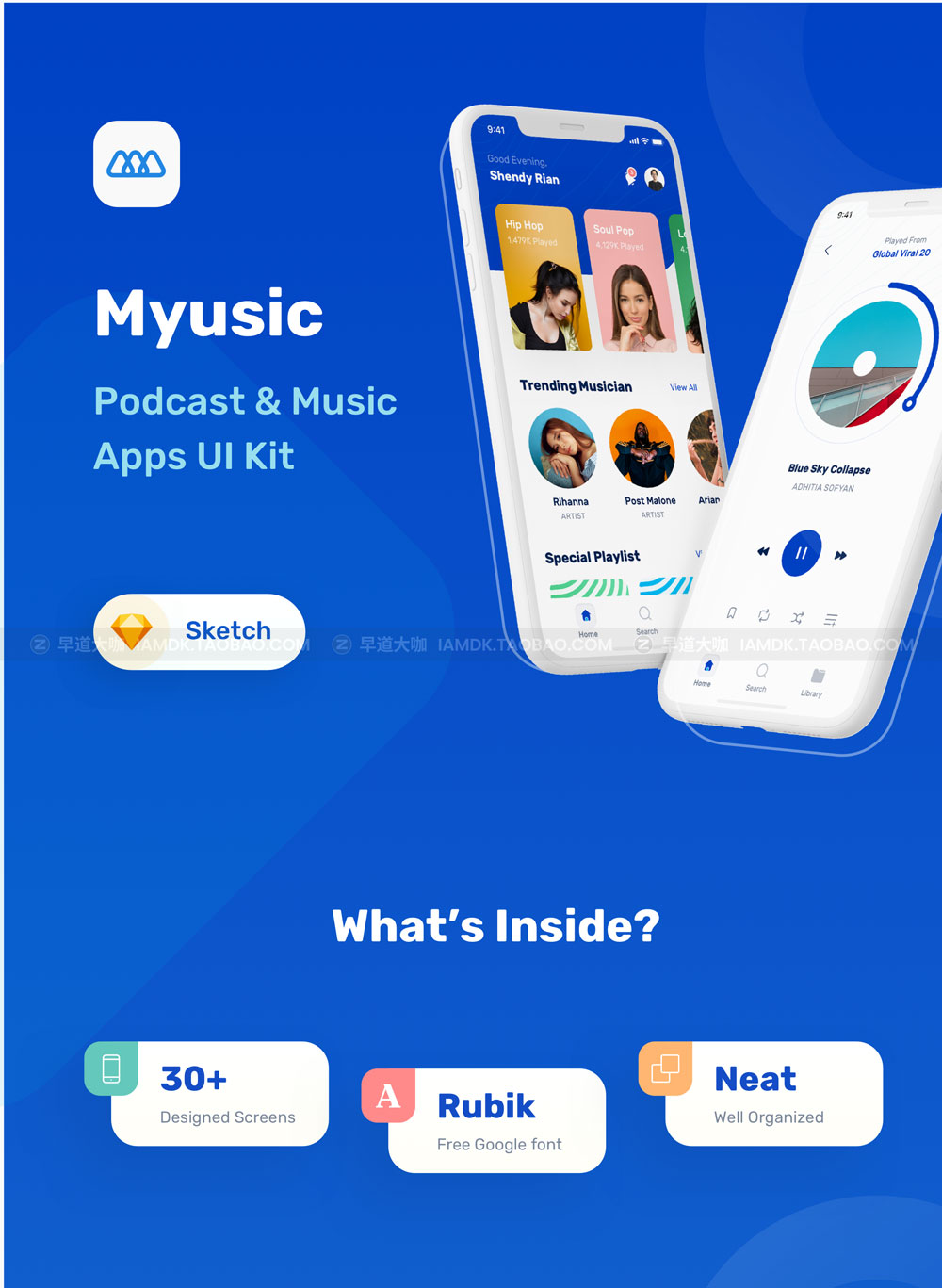 博客音乐播放器iOS APP应用程序设计UI套件 Myusic - Music & Podcast UI Kit_img_2