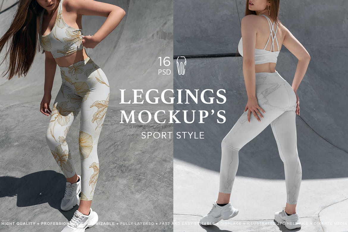 16款女士紧身裤印花图案设计展示贴图PSD样机模板 Leggings MockUp Sport Style_img_2