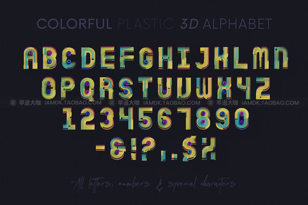 未来创意3D立体彩色几何塑料英文字体数字PNG免扣图片设计素材 Colorful Plastic - 3D Lettering_img_2