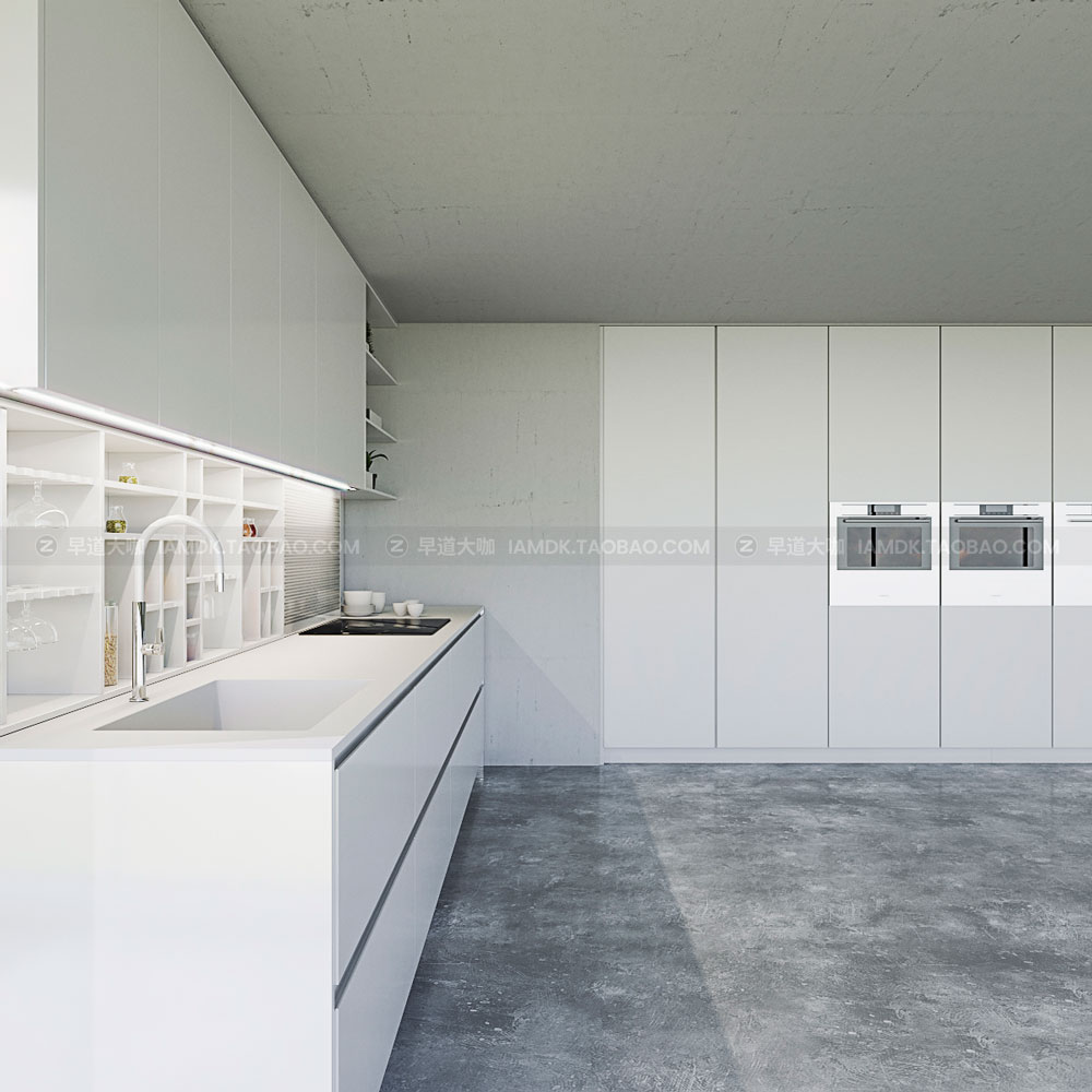 厨房布局效果图3D模型设计素材 Kitchen Bluna Laccato Opaco_img_2