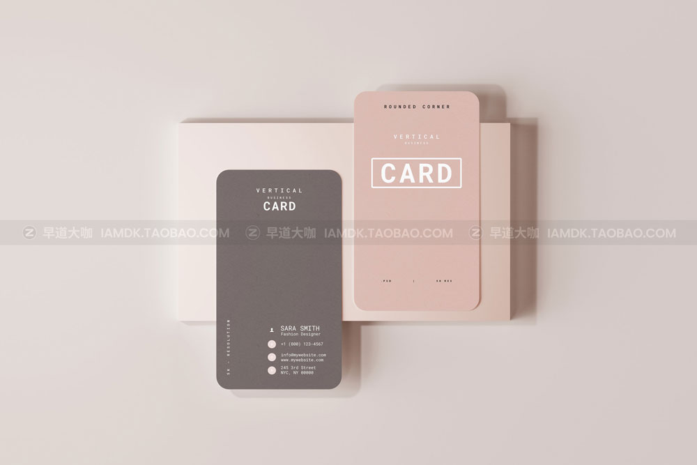 20款圆角商务名片卡片设计展示贴图PSD样机模板 Vertical Business Card Mockups_img_2