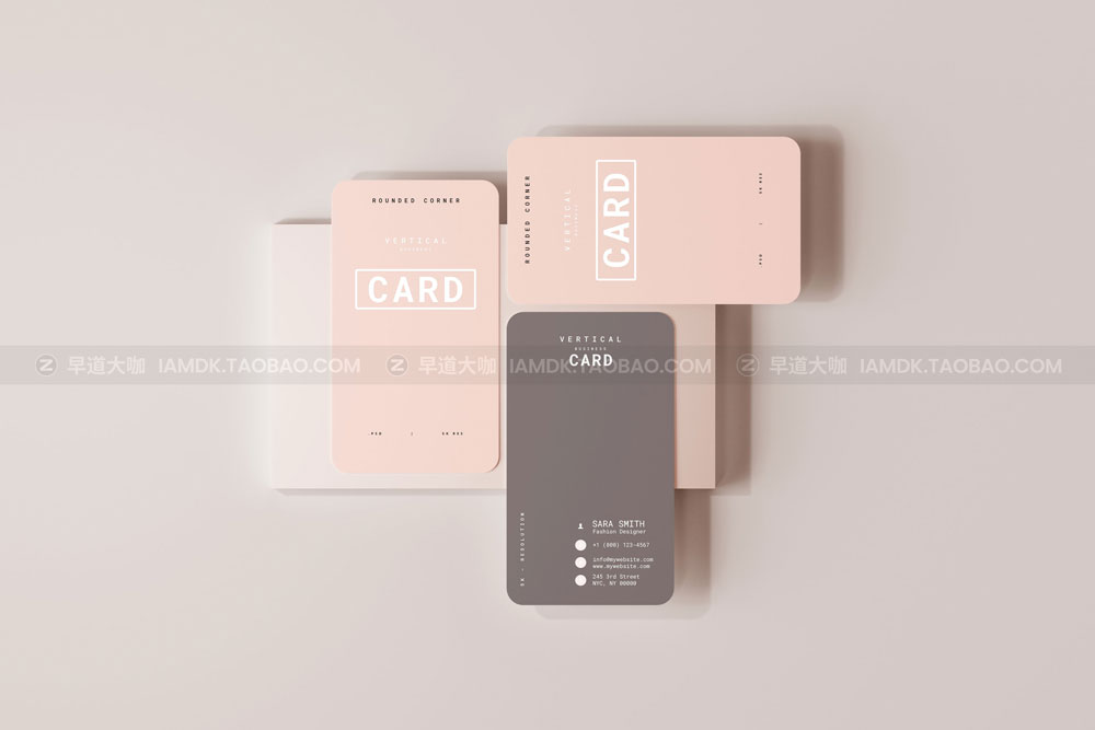 20款圆角商务名片卡片设计展示贴图PSD样机模板 Vertical Business Card Mockups_img_2