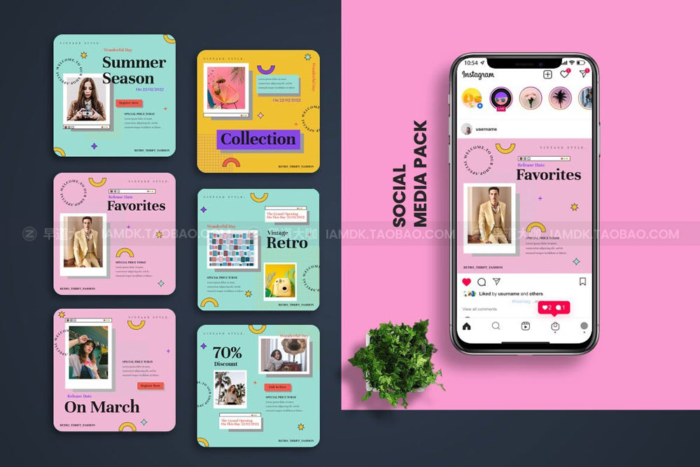90年代复古INS风电商海报设计PSDAI模板 Thrifte - 90s Retro Instagram Post Template_img_2