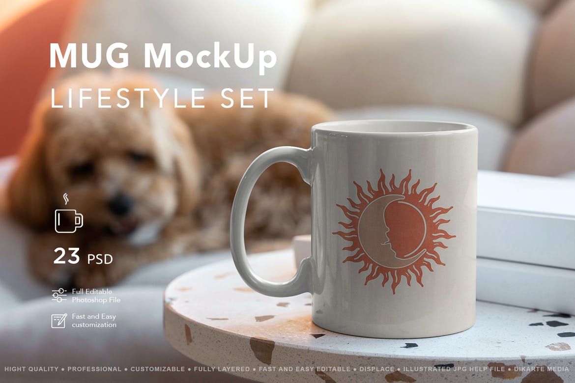 23款时尚品牌Logo设计陶瓷马克咖啡杯贴图展示样机PS模板素材 Mug MockUp Lifestyle Set_img_2