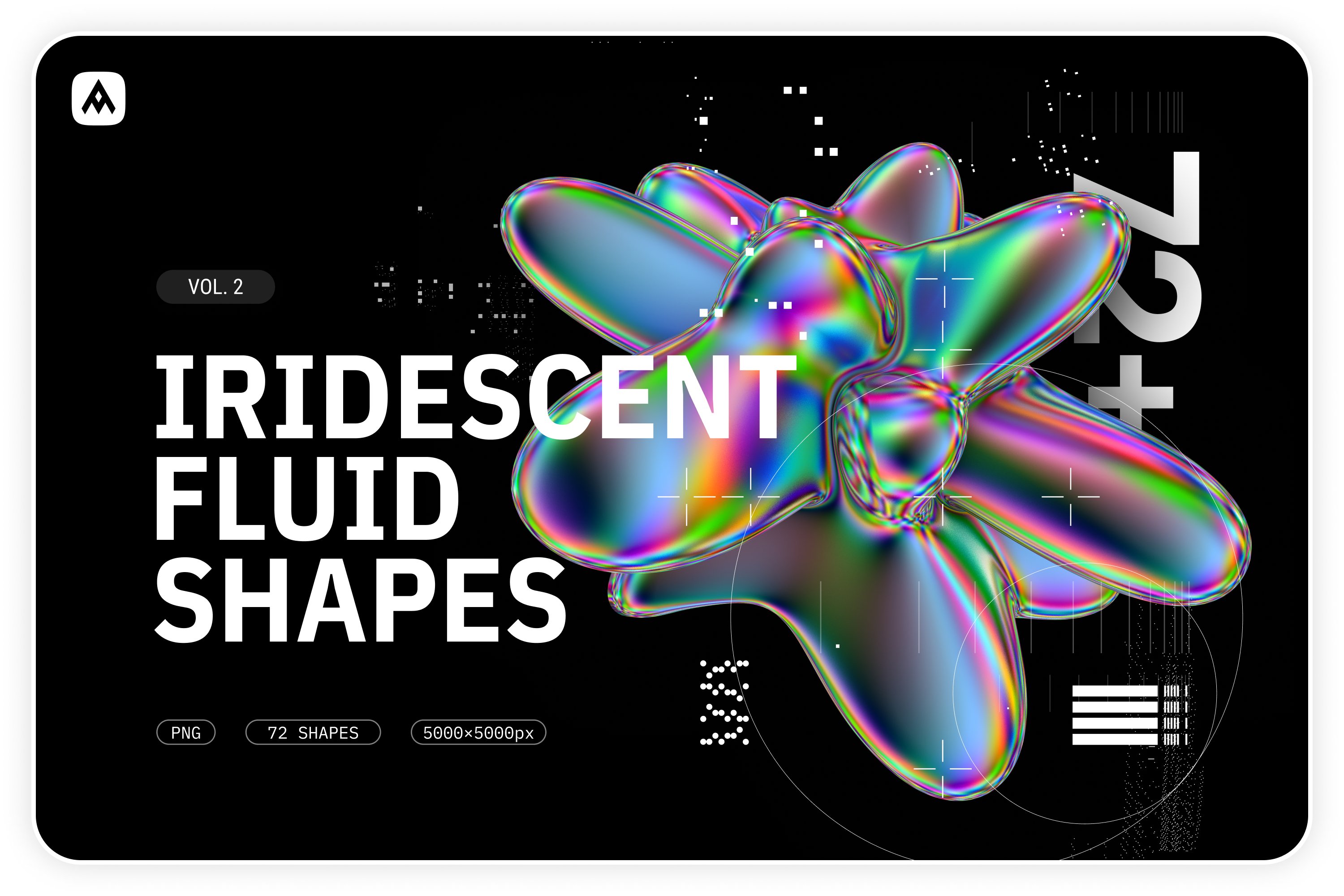 潮流虹彩流体酸性渐变3D抽象几何图形PNG免扣图片设计素材 Iridescent fluid 3D shapes pack_img_2