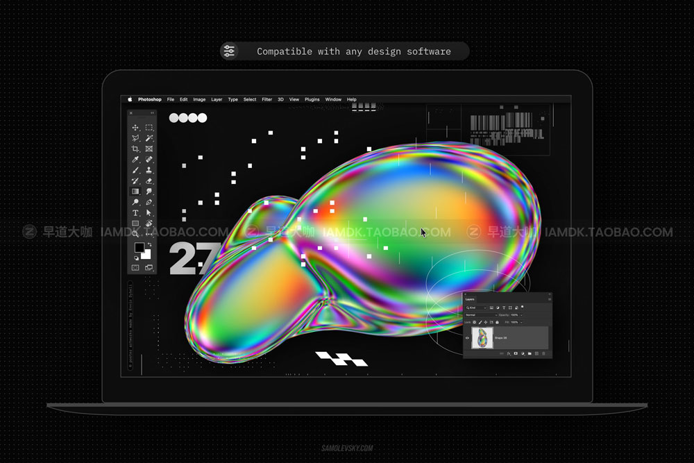 潮流虹彩流体酸性渐变3D抽象几何图形PNG免扣图片设计素材 Iridescent fluid 3D shapes pack_img_2