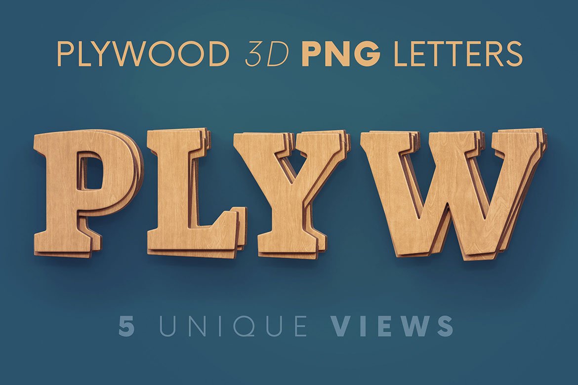 创意3D立体胶合木质英文字母数字PNG免扣图片设计素材 Plywood - 3D Lettering_img_2