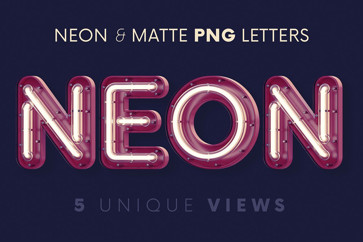 未来主义工业感3D霓虹朋克创意英文字母数字PNG免扣图片设计素材 Neon & Matte - 3D Lettering_img_2