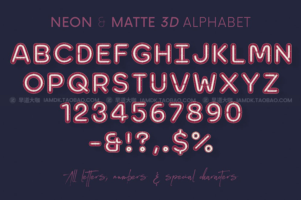 未来主义工业感3D霓虹朋克创意英文字母数字PNG免扣图片设计素材 Neon & Matte - 3D Lettering_img_2