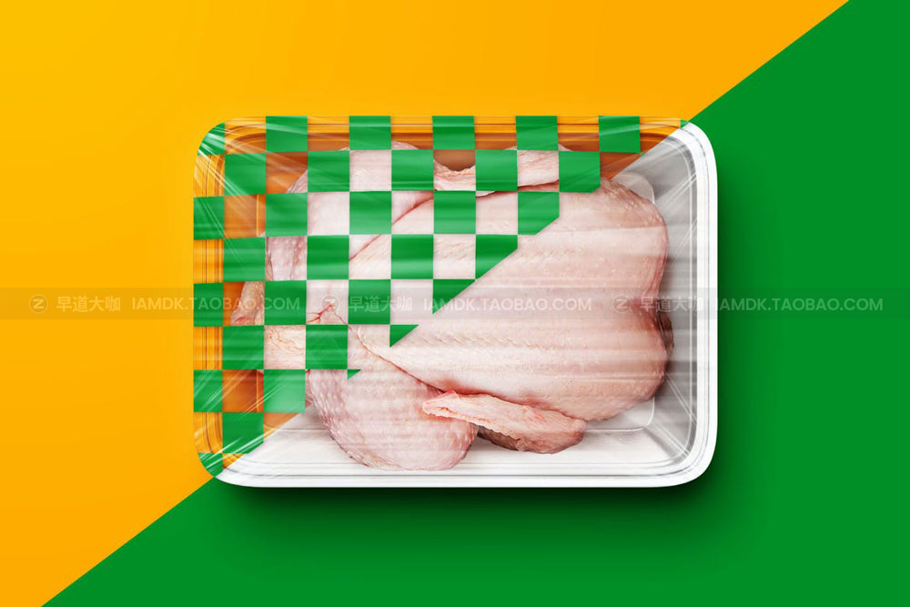 透明鸡肉食品托盘标签贴纸设计展示贴图样机模板 Raw Chicken Package Mockup Set_img_2