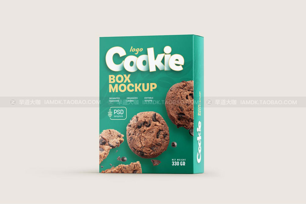 时尚巧克力曲奇饼干包装纸盒外观设计展示贴图样机模板 Cookies Box Packaging Mockup Set_img_2