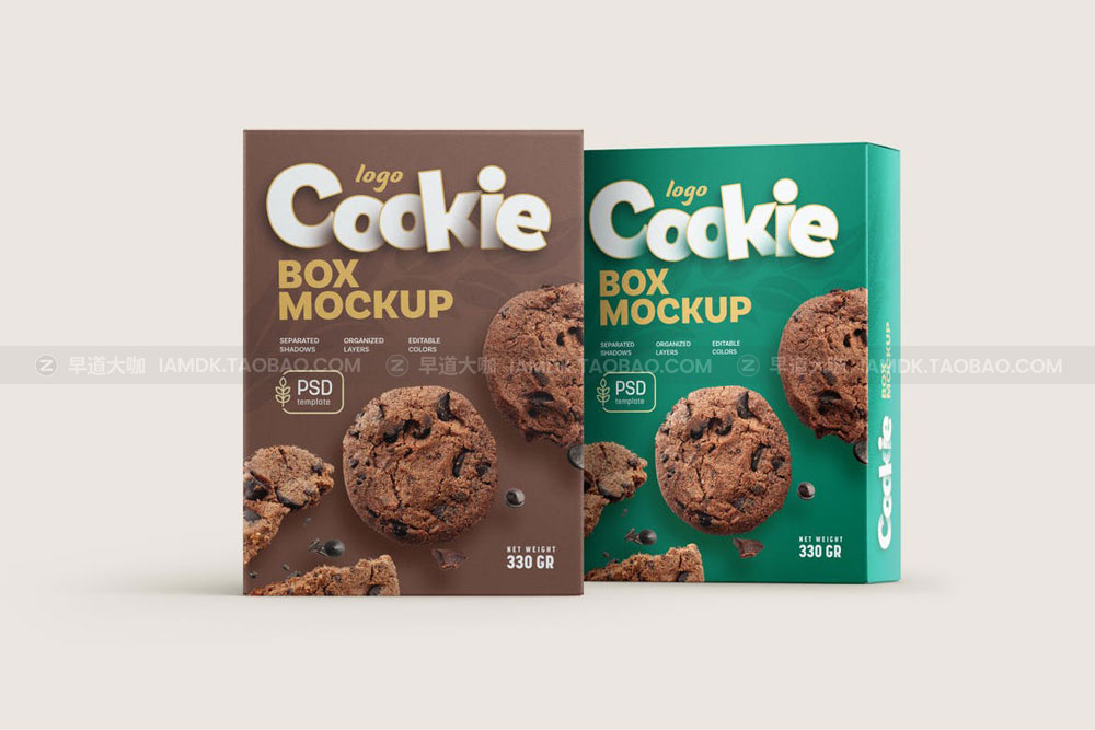 时尚巧克力曲奇饼干包装纸盒外观设计展示贴图样机模板 Cookies Box Packaging Mockup Set_img_2