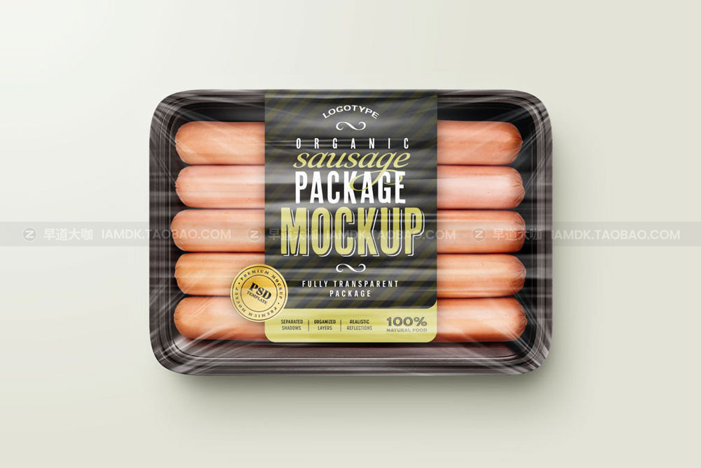 时尚透明有机香肠塑料包装盒贴纸设计展示贴图样机模板 Sausage Package Mockup Set_img_2