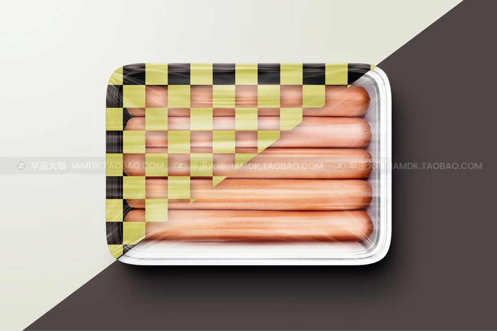 时尚透明有机香肠塑料包装盒贴纸设计展示贴图样机模板 Sausage Package Mockup Set_img_2