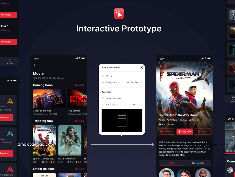 暗黑在线影院视频影视电影APP应用程序界面设计UI套件 Movplus - Movie App UI Kit_img_2