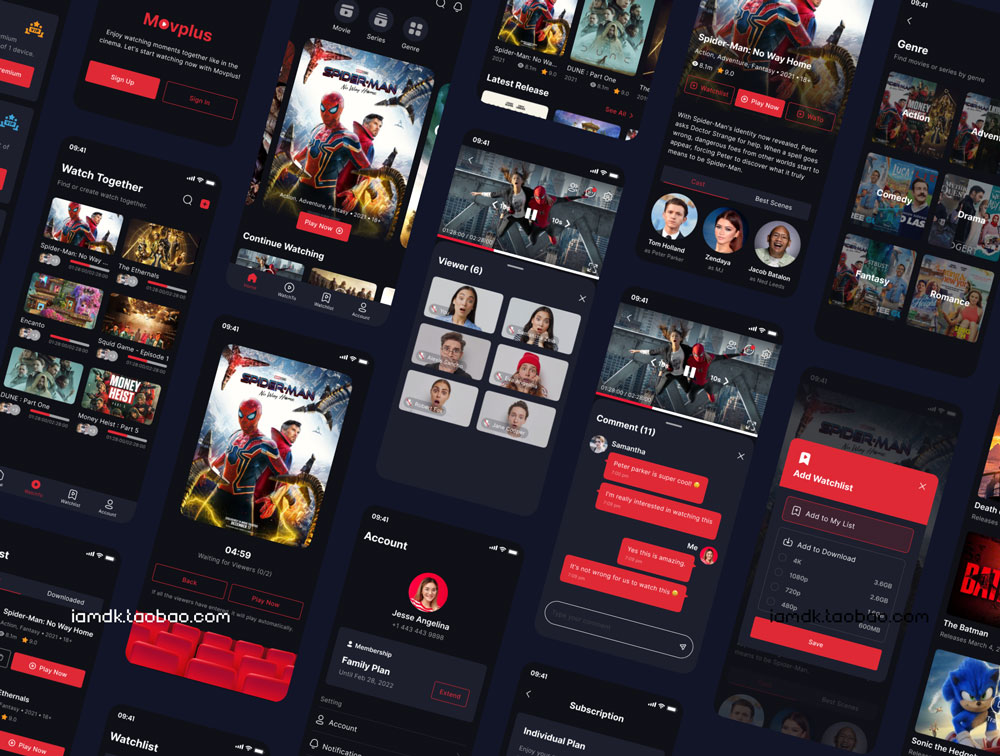 暗黑在线影院视频影视电影APP应用程序界面设计UI套件 Movplus - Movie App UI Kit_img_2